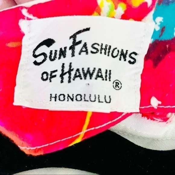 Sun Fashions of Hawaii Dress L Vintage Floral Print Fabric Buttons Vacation - Picture 3 of 11